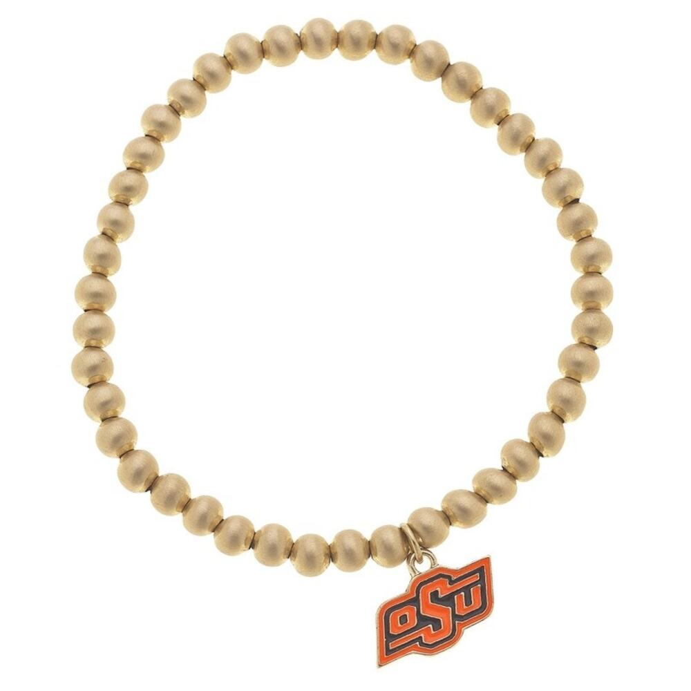 Oklahoma State Cowboys Ball Bead Stretch Bracelet in Satin Gold